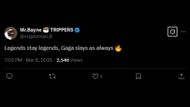 Fans react to Lady Gaga's Global Spotify achievement (Image via X/cryptonian_0)